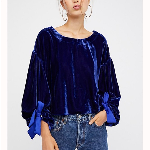 Free People Purple Bow Embellished Velvet Top - Picture 3 of 9